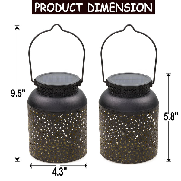 AnnaStore Solar Lantern Outdoor Hanging Solar Lights (2 Pack - Black)