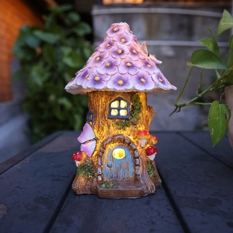 AnnaStore Fairy Garden House Solar Garden Statues 8" Tall