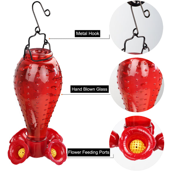 AnnaStore Hummingbird Feeder for Outdoor Red  Glass