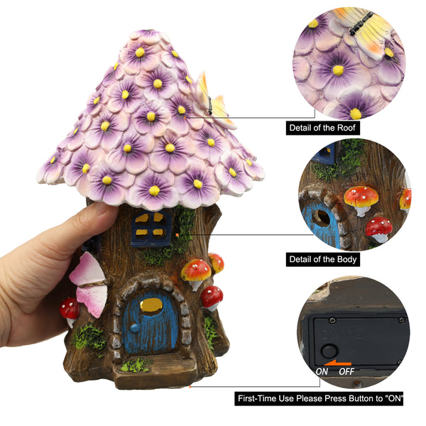 AnnaStore Fairy Garden House Solar Garden Statues 8" Tall