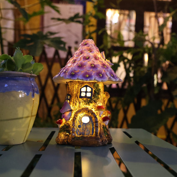 AnnaStore Fairy Garden House Solar Garden Statues 8" Tall