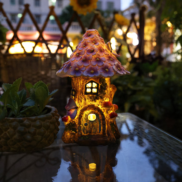 AnnaStore Fairy Garden House Solar Garden Statues 8" Tall